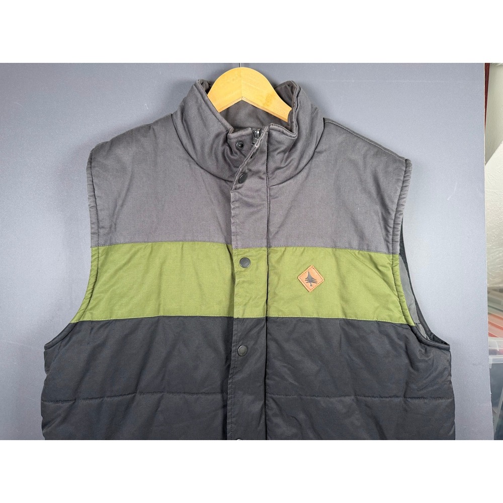 HippyTree Mens XL Surf & Stone Colorblock Quilted Puffer Vest Gray Green Black